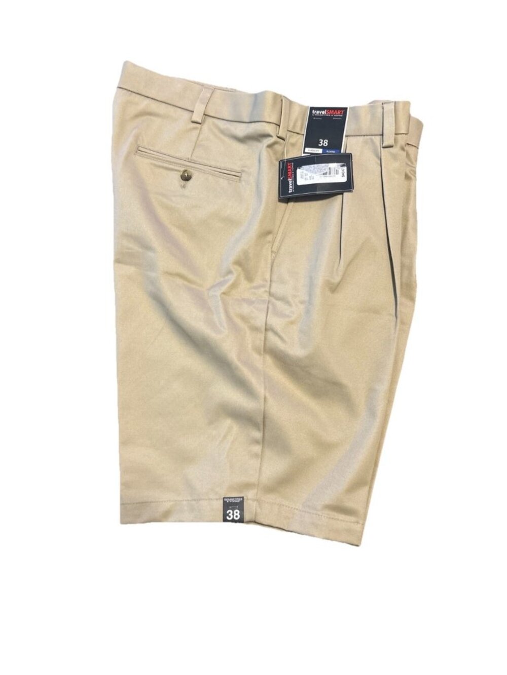 Roundtree & Yorke Men’s Tan Khaki Pleated Shorts Cotton Blend Easy Care 38x10
